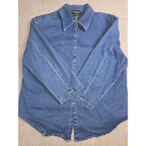 Lauren Jeans Co Denim Stretch Full Snap Front Shirt Top Lightweight Jacket 16w